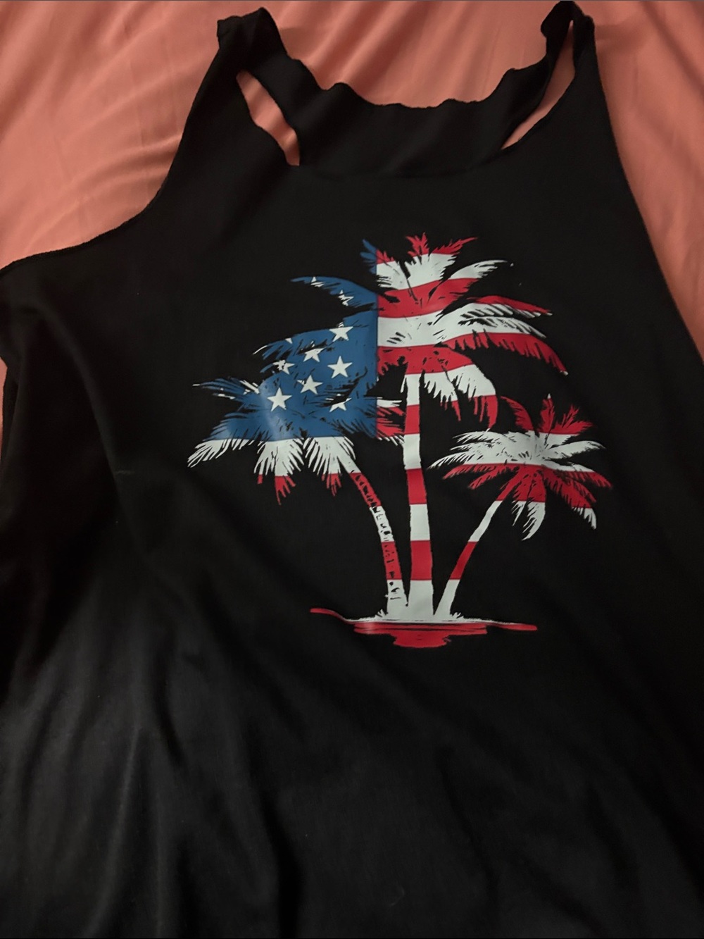 SHEIN Black Tank Top with American Flag Palm Tree Print